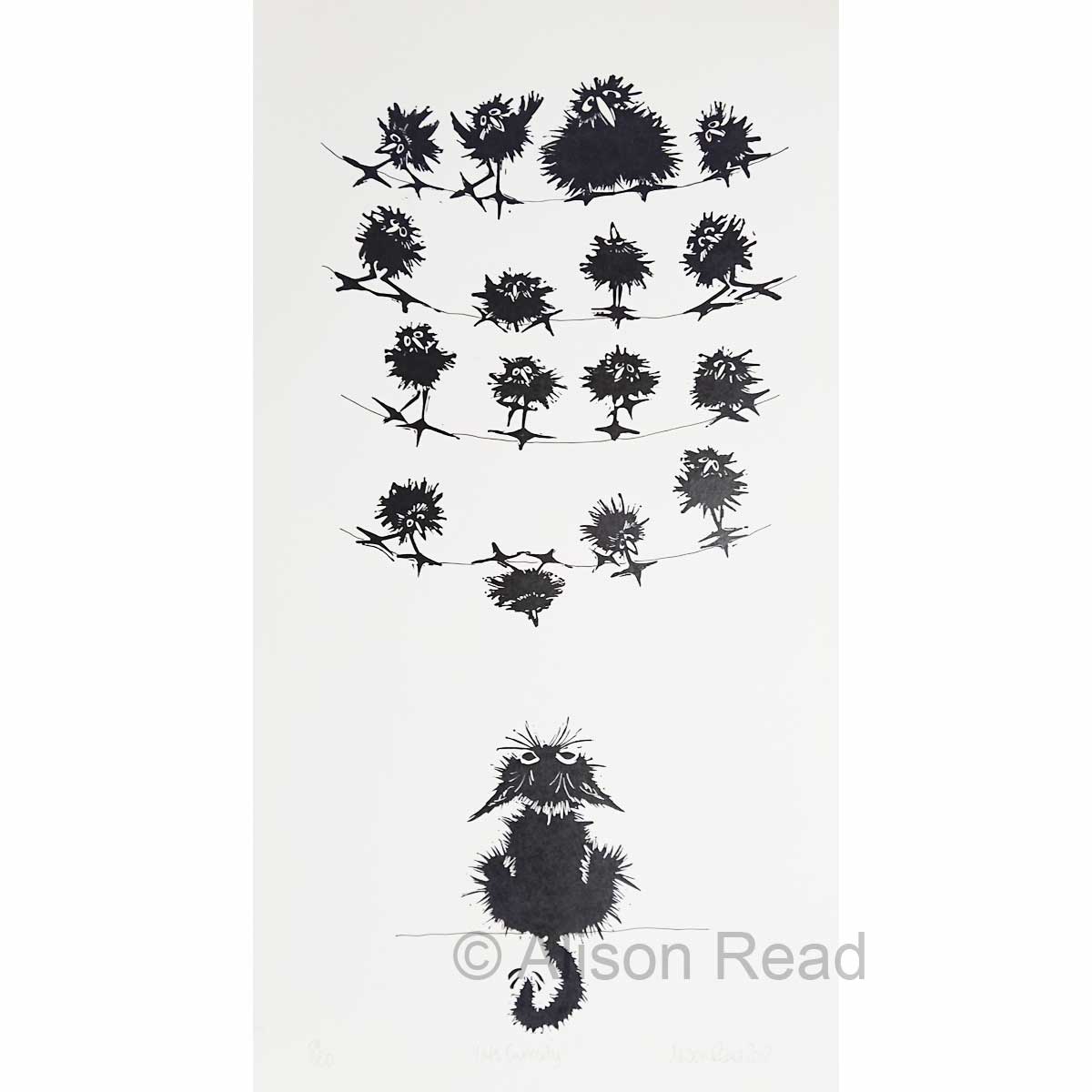 Cats Curiosity 2012 - Linocut print by Alison Read