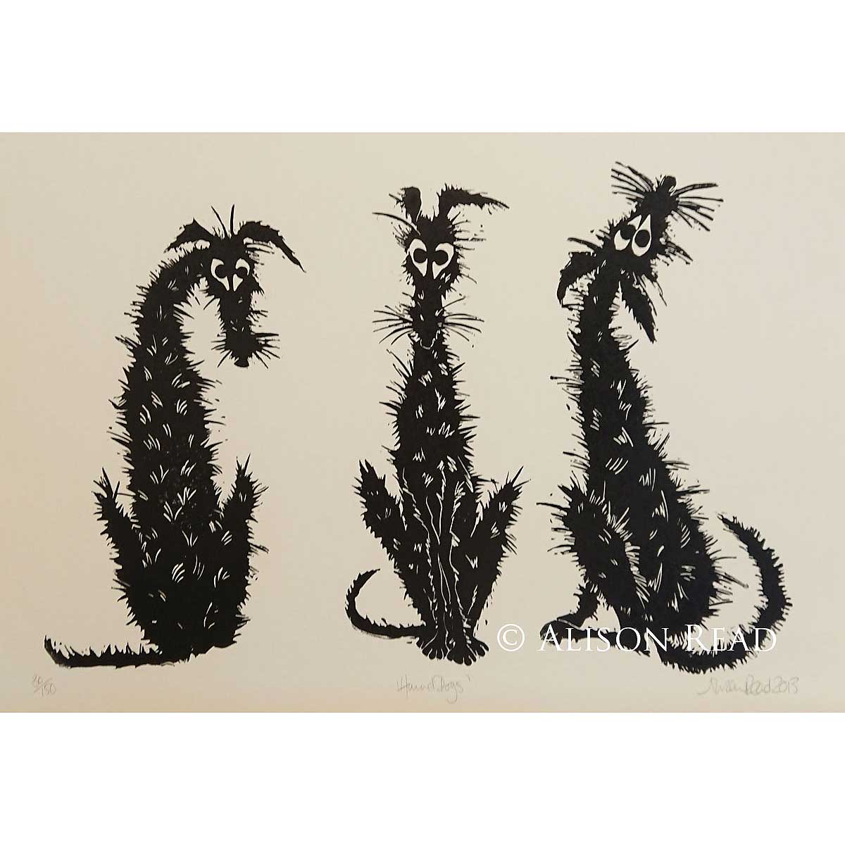 Hound Dogs - Linocut print by Alison Read