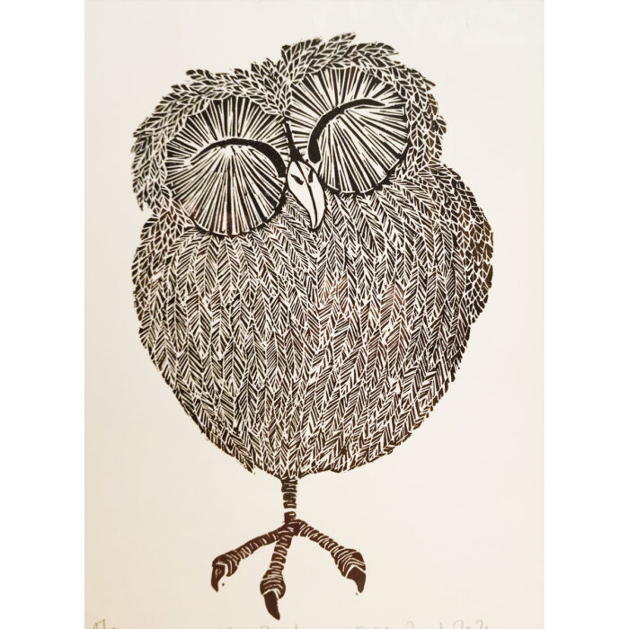 Owl Bert - Linocut print by Alison Read