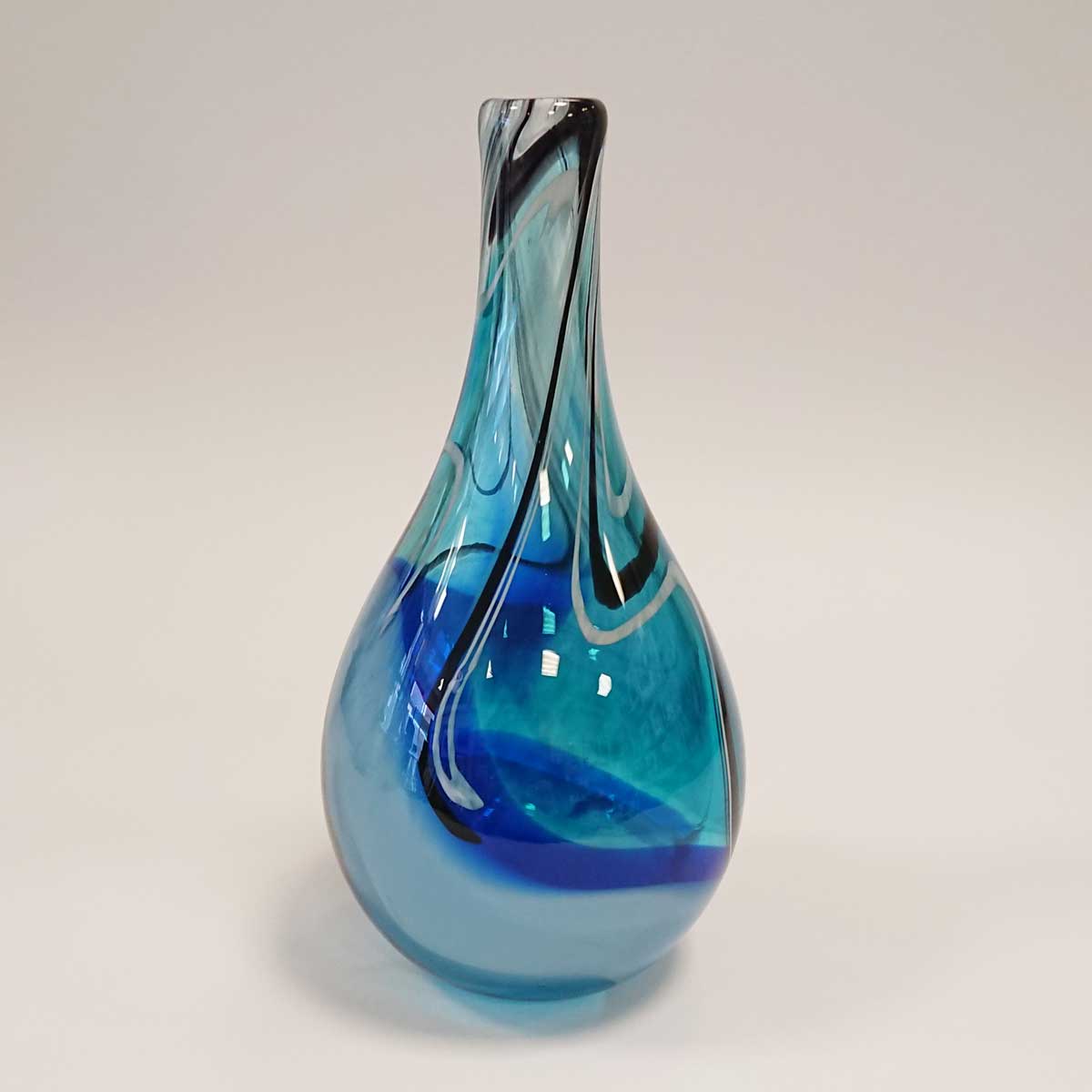 Loco Glass - Mid Blue and Aqua Feather Bottle