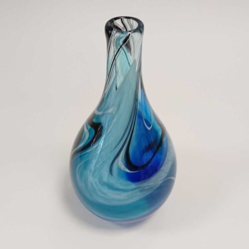 Loco Glass - Mid Blue and Aqua Feather Bottle