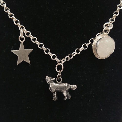 Starry Mouse Designs - Wolf, Moonstone and Star Silver Necklace